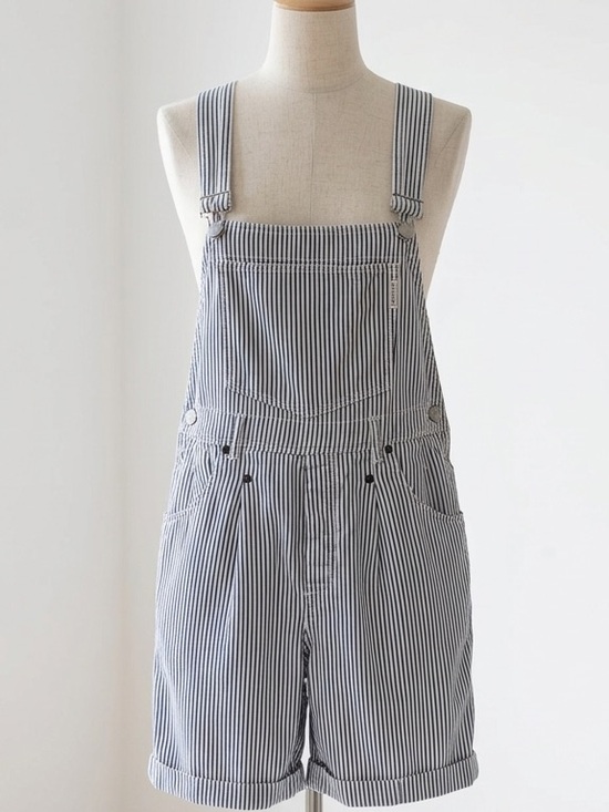 Guess Pants - Guess| 1988 Vintage Navy & White Pinstriped Denim Overalls Cuffed Shorts Sz 4